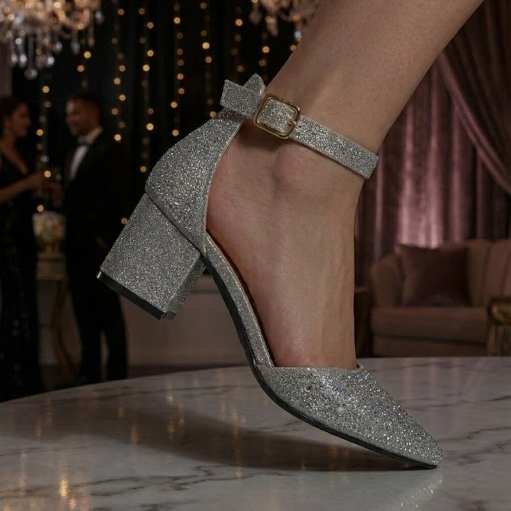 NWT Bonnibel Silver Rhinestone Block Heel Pumps - Picture 3 of 6